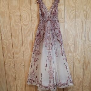 Alexander By Daymor NEW Rose Pink Illusion Embellished Maxi Gown Size 6 #1579